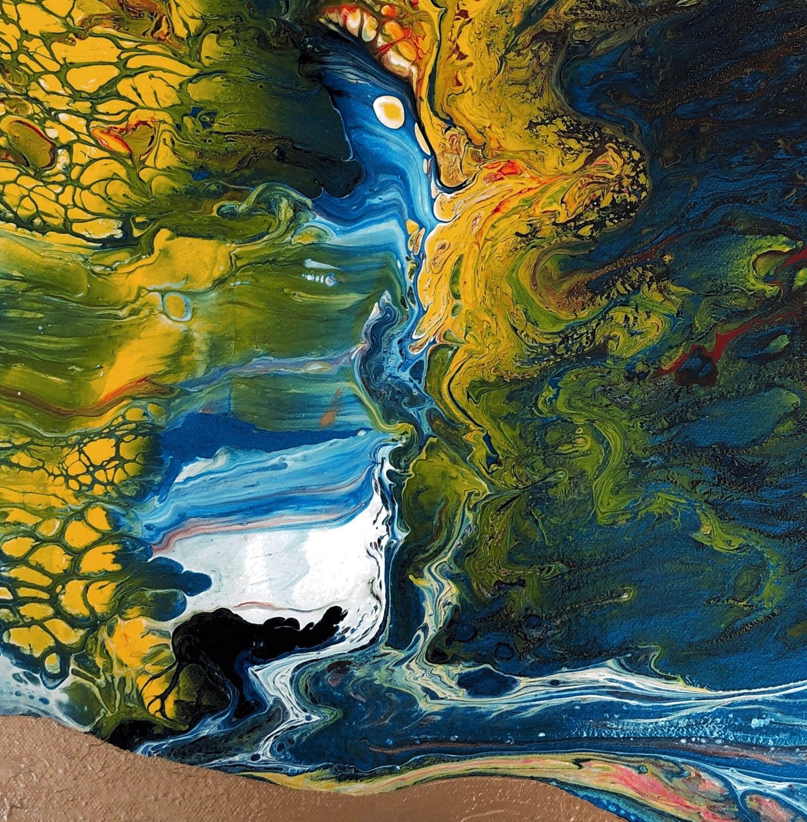 When Nostalgia Stays | Yellow, Blue & Green Abstract Painting - Image 3