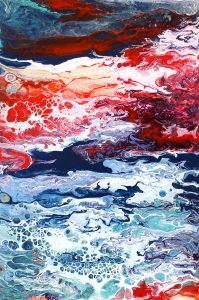 Be Nice red, blue and white abstract painting on canvas board