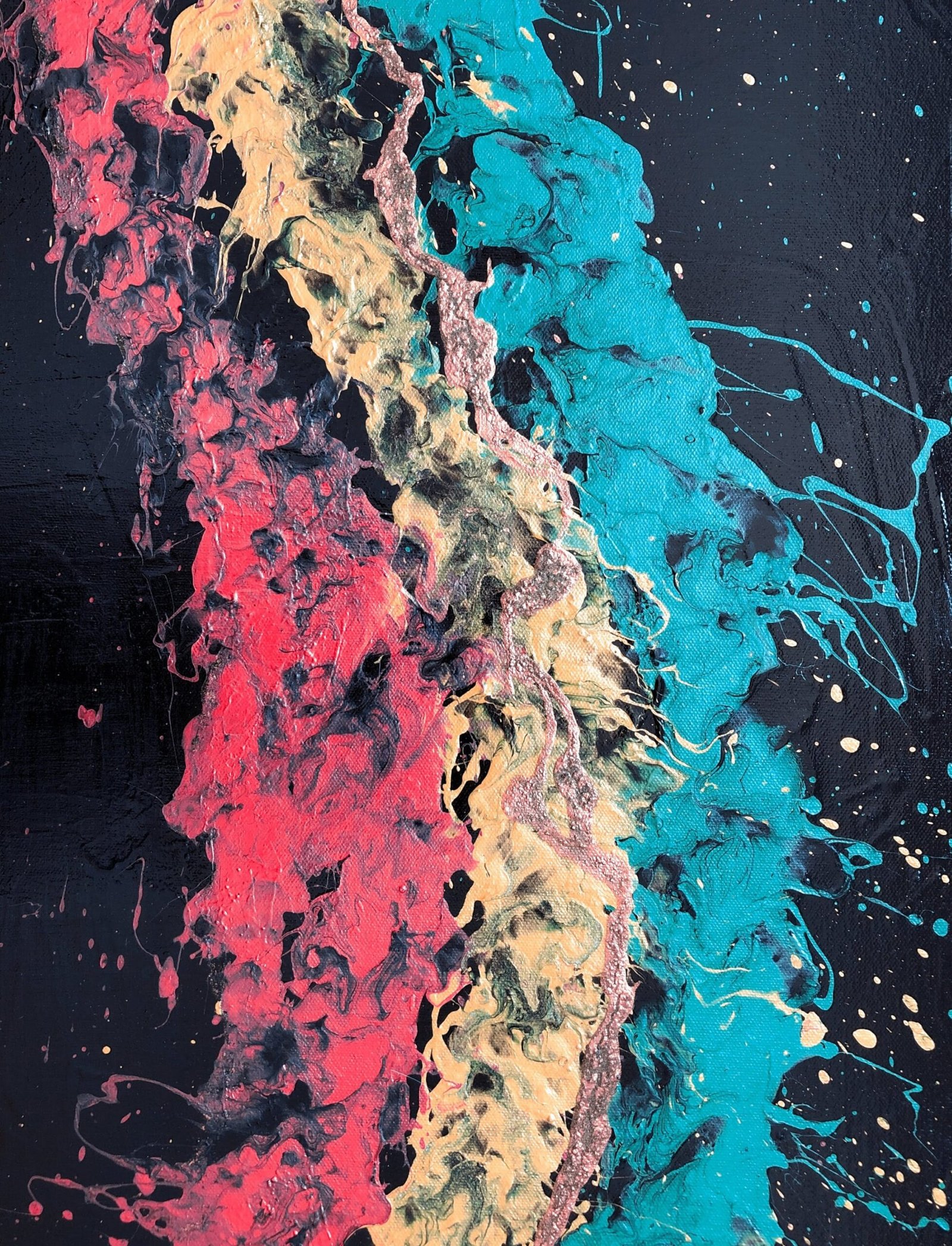 Breathing in Waves | Black, Pink & Green Abstract Painting - Image 2