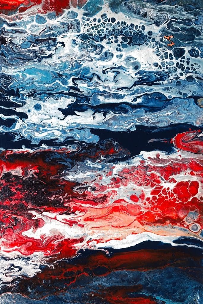 Be Nice | Red, Blue & White Abstract Painting - Image 2