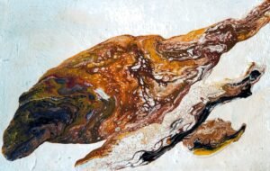 Natchalo orange, magenta, yellow and white fantasy abstract painting on canvas board
