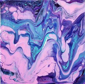 Earth Waves mini teal, magenta, violet and white abstract painting on deep gallery canvas